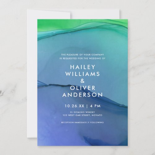 Beautiful Blue Green Watercolor Wash Wedding Invitation