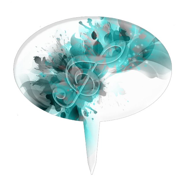 Beautiful blue grey cool splatter flowers leaves cake topper (Front)