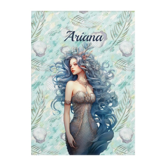 Beautiful Blue-Haired Mermaid  Acrylic Print (Front)