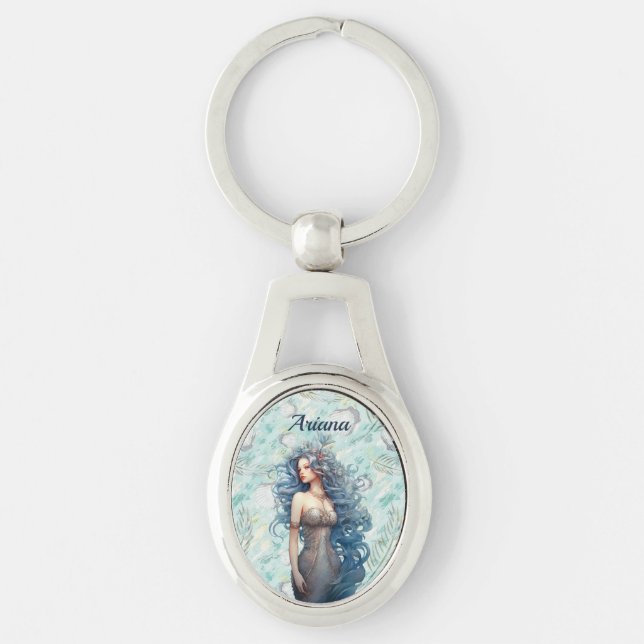 Beautiful Blue-Haired Mermaid  Keychain (Front)