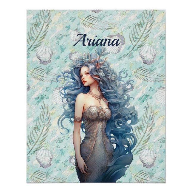 Beautiful Blue-Haired Mermaid  Poster (Front)