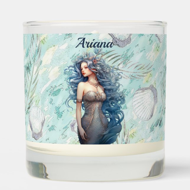 Beautiful Blue-Haired Mermaid  Scented Candle (Front)