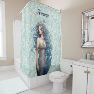 Beautiful Blue-Haired Mermaid Shower Curtain