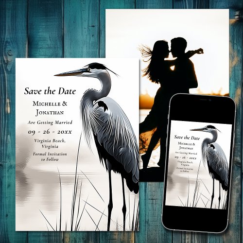 Beautiful Blue Heron Coastal Bird Photo Wedding Save The Date