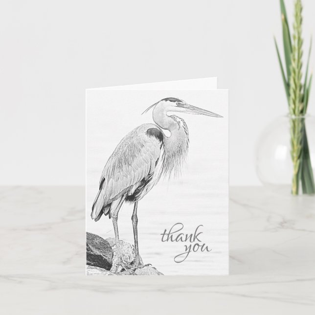 Beautiful Blue Heron Water Bird Sketch Thank You Card (Front)