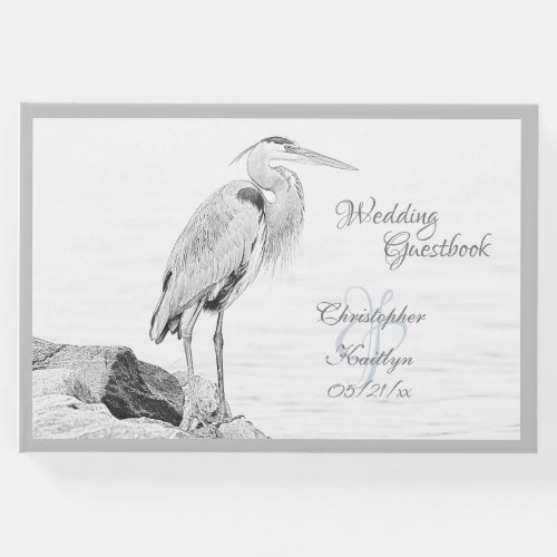 Beautiful Blue Heron Water Bird Sketch Wedding Guest Book