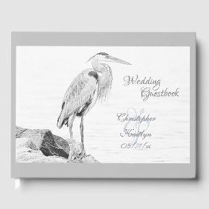 Beautiful Blue Heron Water Bird Sketch Wedding Guest Book