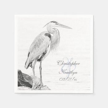Beautiful Blue Heron Water Bird Sketch Wedding Napkins by TheBeachBum at Zazzle