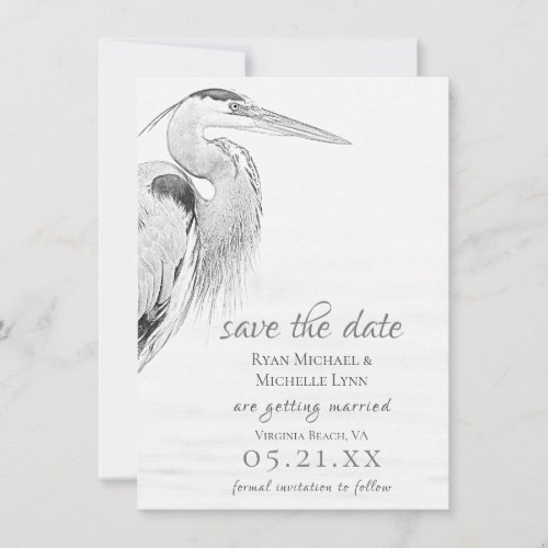 Beautiful Blue Heron Water Bird Sketch Wedding Save The Date
