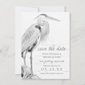 Beautiful Blue Heron Water Bird Sketch Wedding Save The Date (Front)