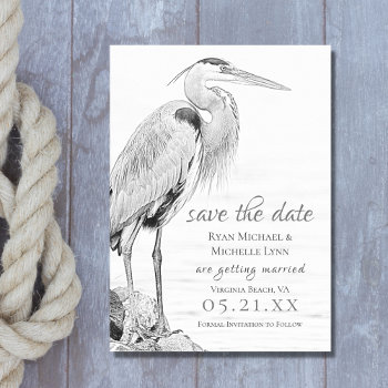 Beautiful Blue Heron Water Bird Sketch Wedding Save The Date by TheBeachBum at Zazzle