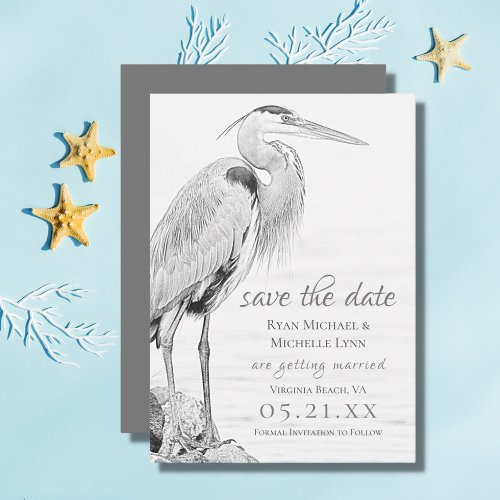 Beautiful Blue Heron Water Bird Sketch Wedding Save The Date