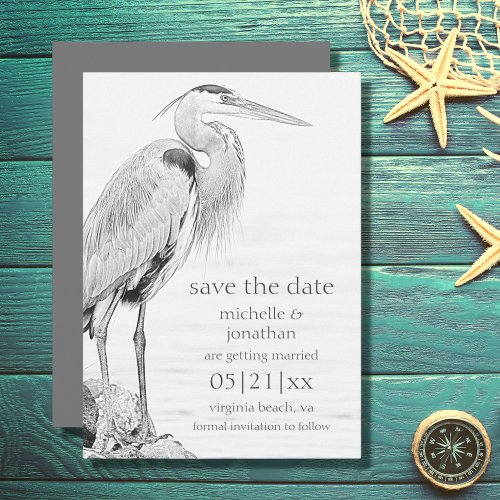 Beautiful Blue Heron Water Bird Sketch Wedding Save The Date