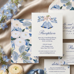 Beautiful Blue Holiday Wedding Bell Reception Enclosure Card