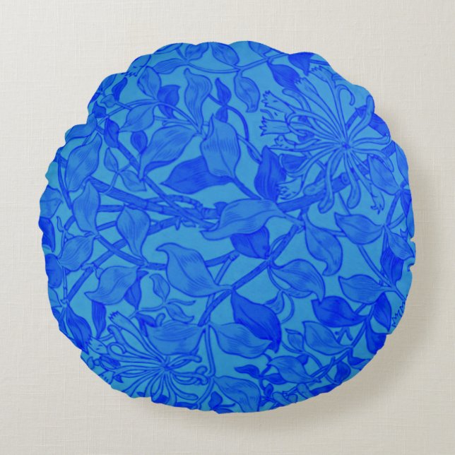 Beautiful Blue Honeysuckle Pattern by W. Morris Round Pillow (Front)