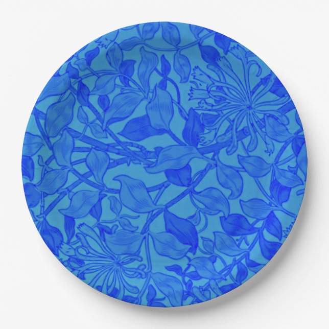 Beautiful Blue Honeysuckle Pattern Paper Plates (Front)