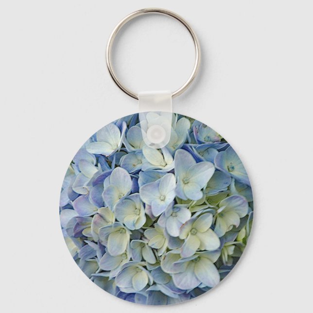 Beautiful Blue Hydrangea Flowers Photo Keychain (Front)
