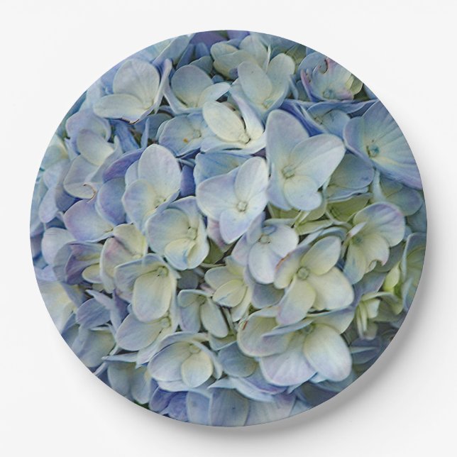 Beautiful Blue Hydrangea Flowers Photo Paper Plates (Front)