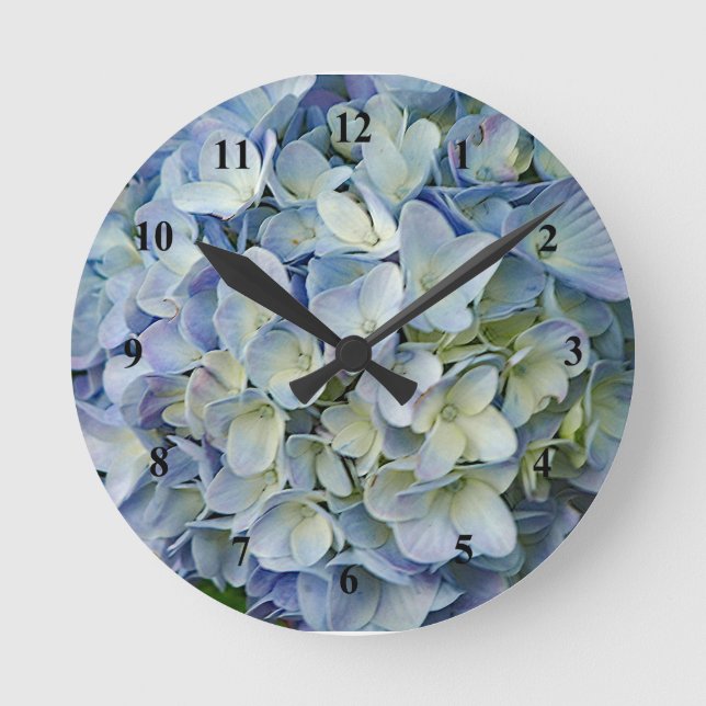 Beautiful Blue Hydrangea Flowers Photo Round Clock (Front)