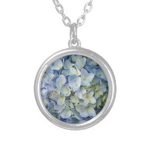 Beautiful Blue Hydrangea Flowers Photo Silver Plated Necklace