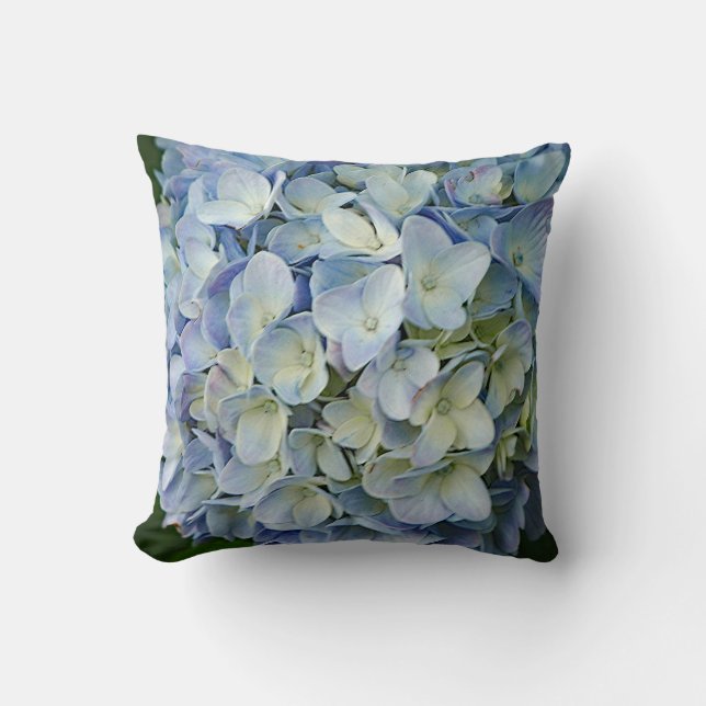 Beautiful Blue Hydrangea Flowers Photo Throw Pillow (Front)