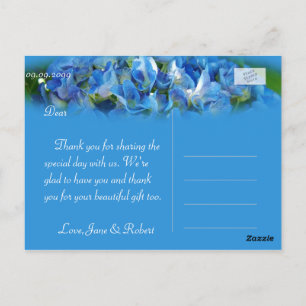Beautiful blue hydrangea flowers thank you postcard