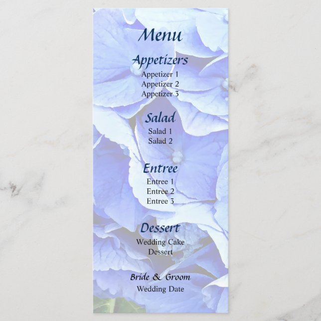 Beautiful Blue Hydrangea Menu (Front)