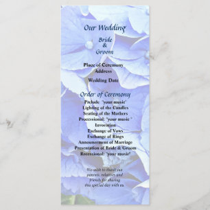 Beautiful blue Hydrangea Wedding Program