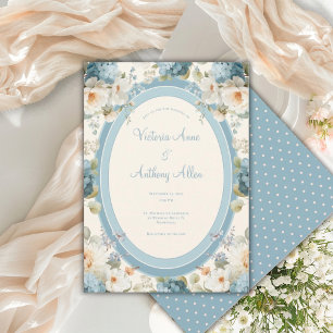 Beautiful Blue Hydrangeas Cream Floral Wedding  Invitation