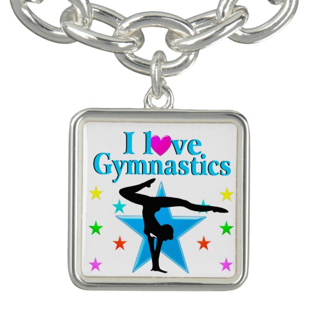 BEAUTIFUL BLUE I LOVE GYMNASTICS DESIGN CHARM BRACELET (Design)