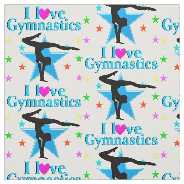 BEAUTIFUL BLUE I LOVE GYMNASTICS DESIGN FABRIC (Swatch)