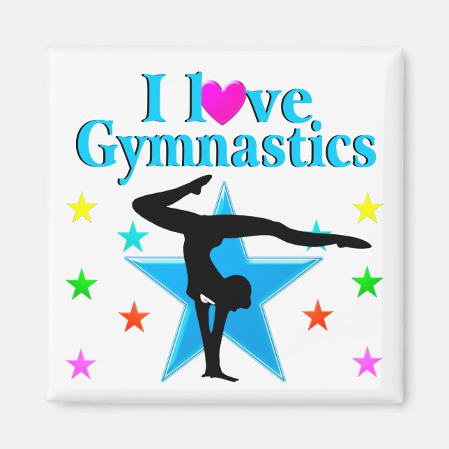 BEAUTIFUL BLUE I LOVE GYMNASTICS DESIGN MAGNET (Front)