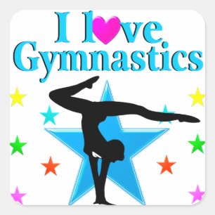 BEAUTIFUL BLUE I LOVE GYMNASTICS DESIGN SQUARE STICKER