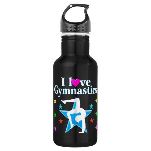 BEAUTIFUL BLUE I LOVE GYMNASTICS DESIGN STAINLESS STEEL WATER BOTTLE (Front)