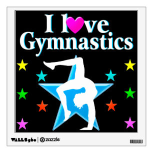 BEAUTIFUL BLUE I LOVE GYMNASTICS DESIGN WALL DECAL