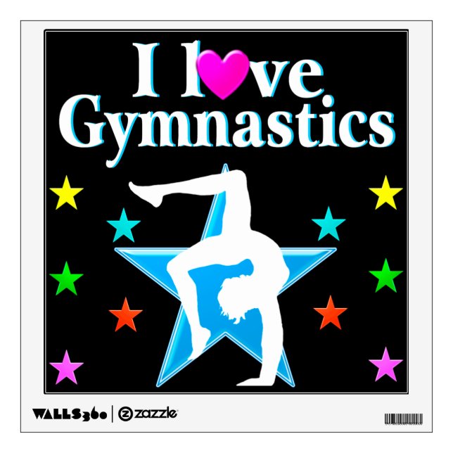 BEAUTIFUL BLUE I LOVE GYMNASTICS DESIGN WALL DECAL (Front)
