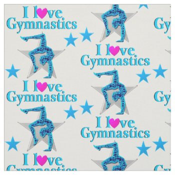 Beautiful Blue I Love Gymnastics Fabric by MySportsStar at Zazzle