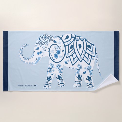 Beautiful Blue India Elephant Name Beach Towel