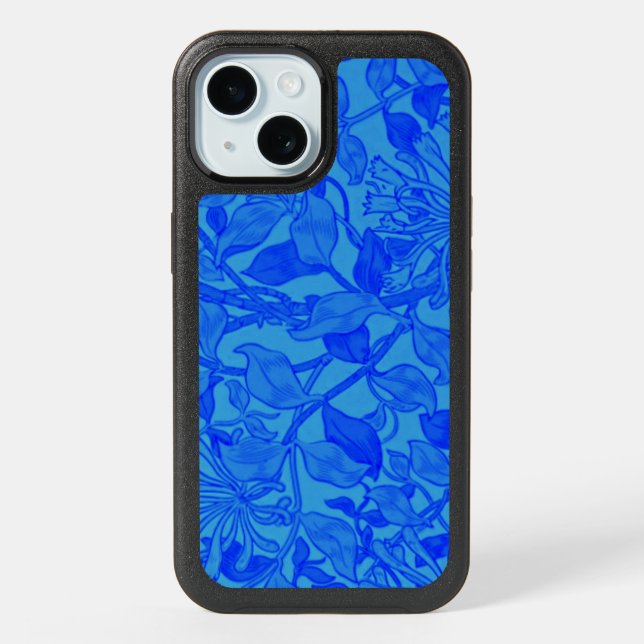 Beautiful blue indigo honeysuckle pattern iPhone 15 case (Back)