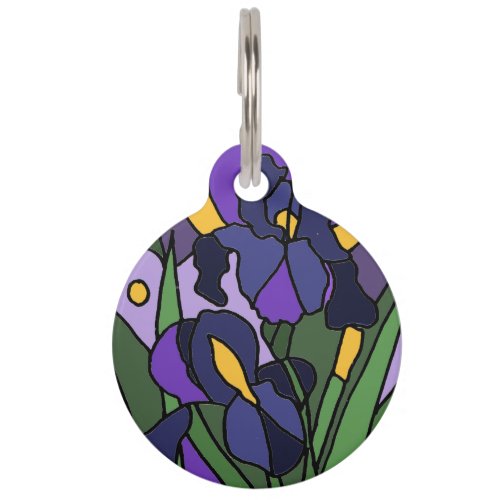 Beautiful Blue Iris Flowers Abstract Art Pet ID Tag