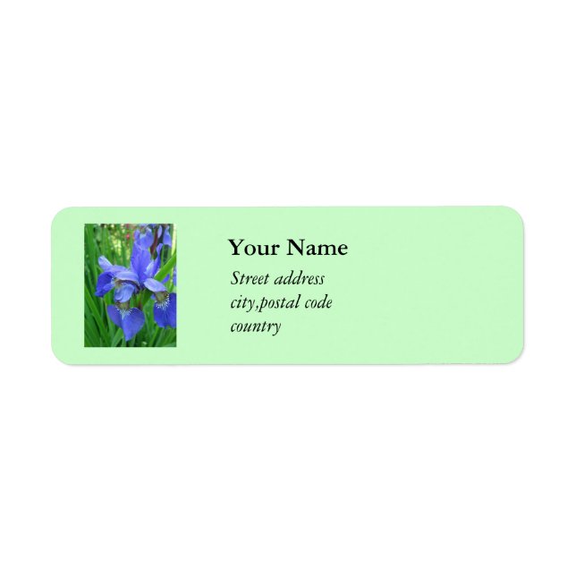 beautiful blue iris flowers label (Front)