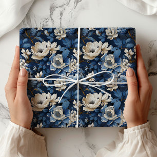 Beautiful Blue Ivory Floral Decorative Wrapping Paper