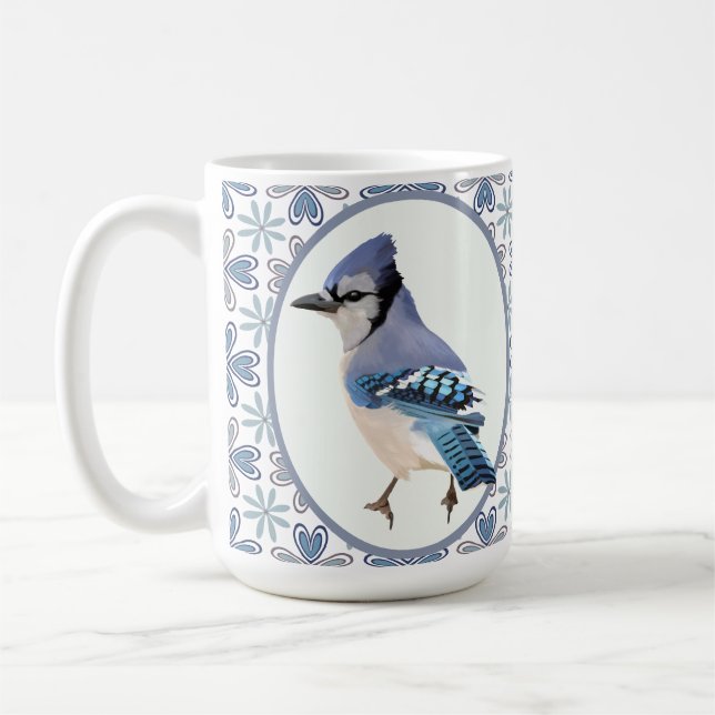 Beautiful Blue Jay Bird Coffee Mug (Left)