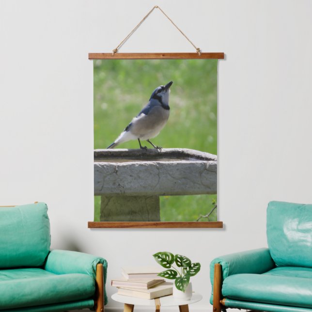 Beautiful Blue Jay Drinking Hanging Tapestry (Living Room)