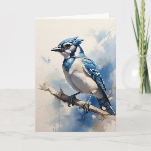 Beautiful Blue Jay Sitting on Tree Branch Blank Card