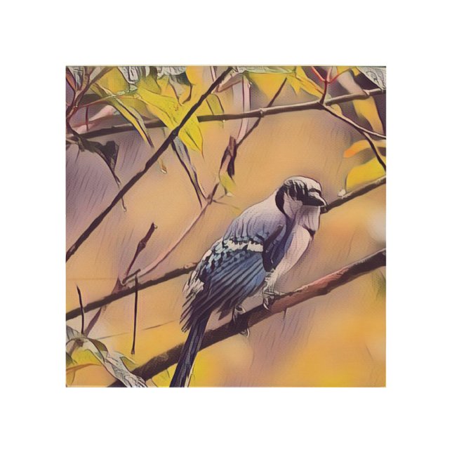 Beautiful blue jay wood wall art (Front)