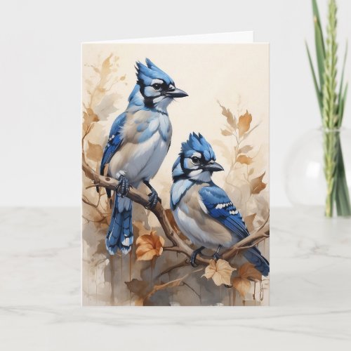 Beautiful Blue Jays Sitting on Tree Branch Blank Card