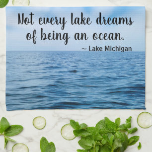 Beautiful Blue Lake Michigan With Cirrus Clouds Kitchen Towel