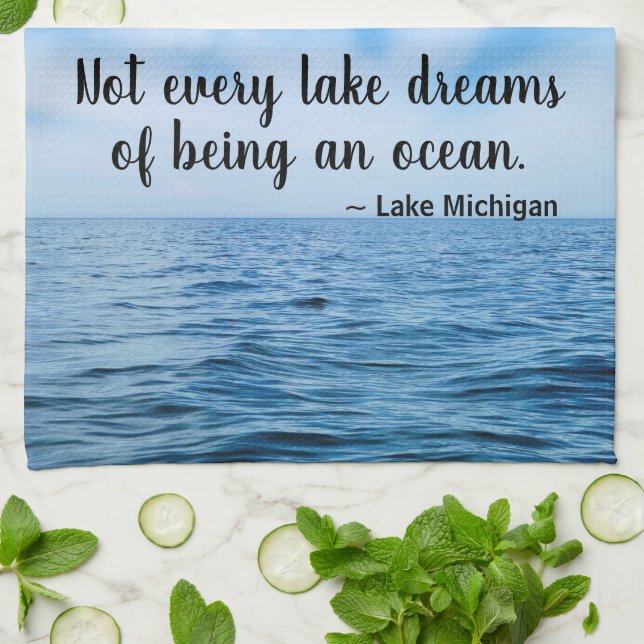 Beautiful Blue Lake Michigan With Cirrus Clouds Kitchen Towel (Folded)