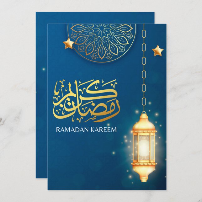 Beautiful Blue Lantern Ramadan Kareem Blessings Holiday Card (Front/Back)